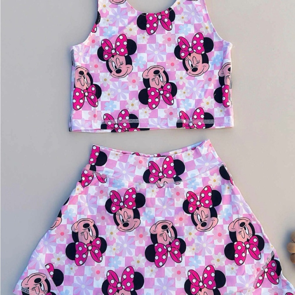 Pink Minnie Mouse Crop Top and Skirt Set
